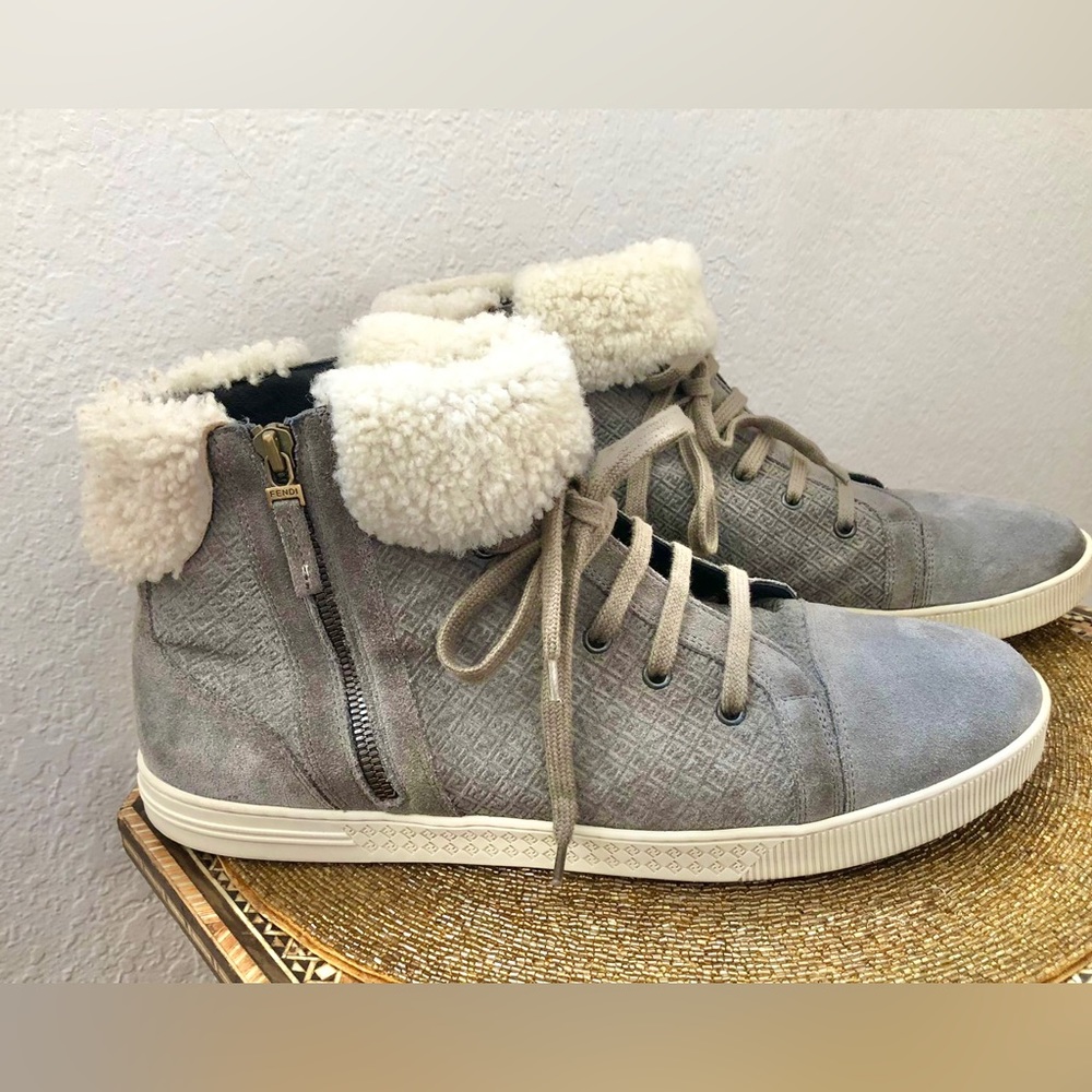 Fendi Gray and Cream High-Top Sneakers